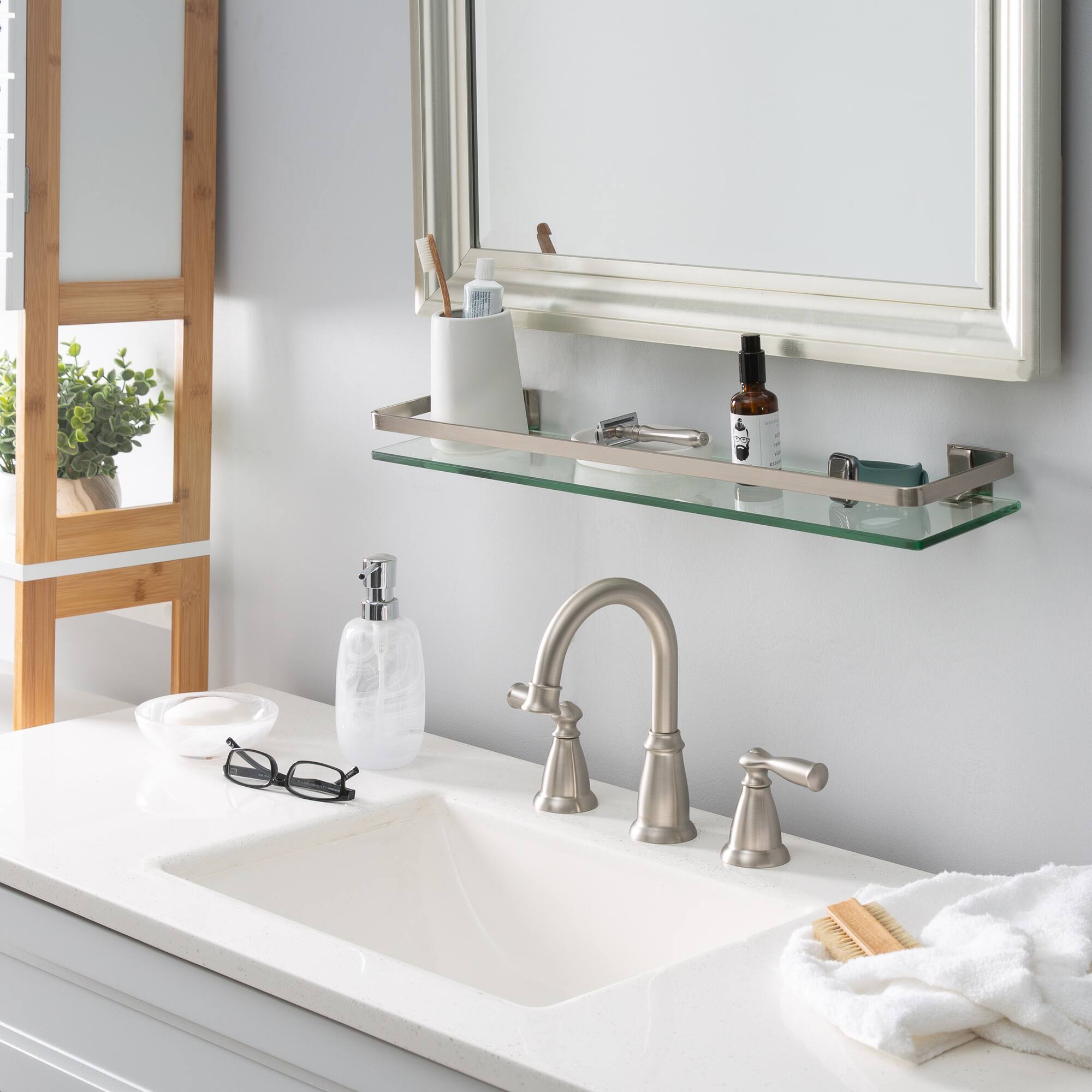 Organize It All Nickel Glass Shelf with Rail